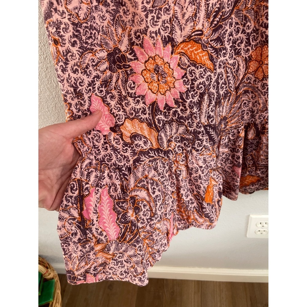 Madewell Floral Batik Lace Up Tassel Midi Dress Pink Orange Size 4 - Picture 3 of 11